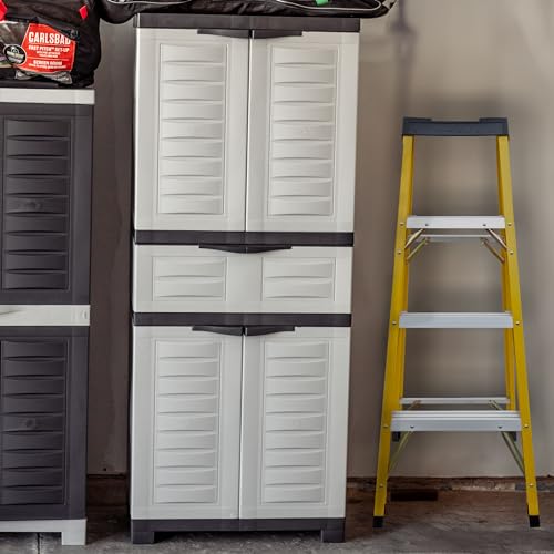 Sunnydaze 57" Garage Storage Cabinet with Doors & Shelves, Gray - color: Grey, style: With Drawer - 57" H