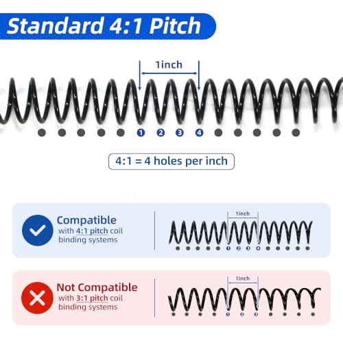 Rayson 3/4" Plastic Spiral Binding Coil, 160 Sheets Capacity, 4:1 Pitch 19mm Black Coil Binding Spines for Business and Educational Purposes, Pack of 50 - size: 3/4" (160 Sheets Capacity)