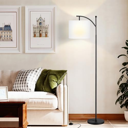 Ambimall 60" Floor Lamp with 3 Color Temperatures, Adjustable White Shade, Black Pole - Tall Lamp for Living Room, Bedroom, Office, Classroom, Dorm - 9W Bulb Included - color: White & Black, size: 60 inches