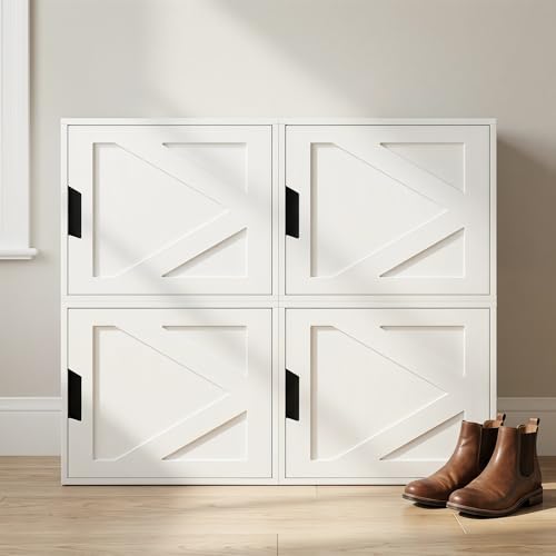 Fasmov Stackable Cube Storage Organizer, Multifunctional Wood Cubby Bookshelf with Door, Easy Assembly DIY Storage Bin, Durable Classic Storage Unit for Bedroom Living Room Office, White