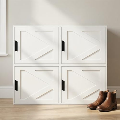 Fasmov Stackable Cube Storage Organizer, Multifunctional Wood Cubby Bookshelf with Door, Easy Assembly DIY Storage Bin, Durable Classic Storage Unit for Bedroom Living Room Office, White