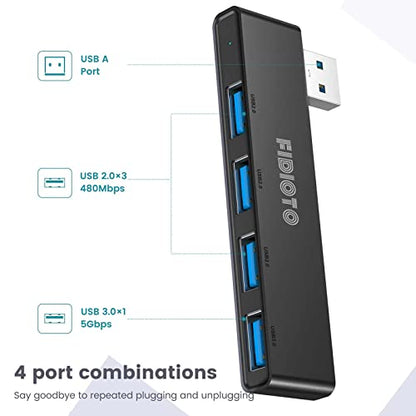 USB Hub, Fidioto 4 Port USB Adapter(1 * 3.0 Hub, 3 * 2.0 Hub), Networking Hub Expander for Laptop, iMac Pro, MacBook Air, Mac mini/Pro, Surface Pro, Notebook PC, USB Flash Drives and Mobile HDD Etc. - color: 4in1-Left-Black