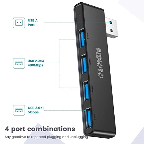 USB Hub 2Pack, Fidioto 4 Port Network-Hub(1 * 3.0 Hub, 3 * 2.0 Hub), USB Expander Hub for Laptop, iMac Pro, MacBook Air, Mac mini/Pro, Surface Pro, Notebook PC, USB Flash Drives and Mobile HDD Etc. - color: 4in1-Right&left-Black