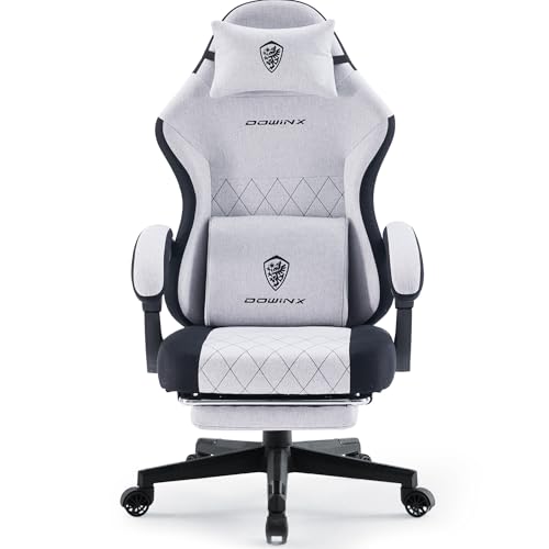 Dowinx Gaming Chair Fabric with Pocket Spring Cushion, High Back Ergonomic Computer Chair with Footrest for Adults, Massage Lumbar Support Swivel Game Chair for Office Gaming 300LBS, Black and Gray - color: Black Gray