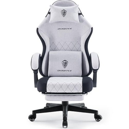 Dowinx Gaming Chair Fabric with Pocket Spring Cushion, High Back Ergonomic Computer Chair with Footrest for Adults, Massage Lumbar Support Swivel Game Chair for Office Gaming 300LBS, Black and Gray - color: Black Gray