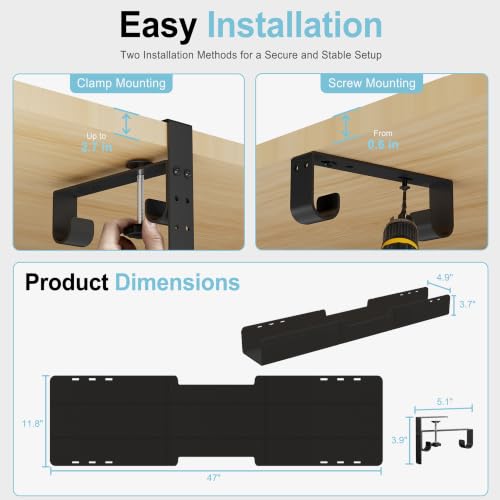 No-Drill Under Standing Desk Cable Management,47.2" L,Black - color: Black, size: 47.2"
