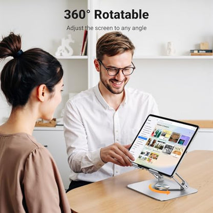 UGREEN Tablet Stand Holder for Desk with 360° Rotating Base Aluminum Dual Rod Support Adjustable Home Office Accessories Compatible with iPad Pro 13 12 11 Air Mini 5 4 3 Phone E-Reader Silver