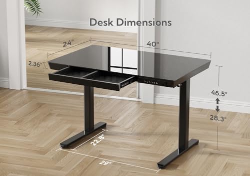 Claiks Glass Standing Desk with Drawers & USB Ports 40x24 Inch, Black - color: Black, size: 40 inch