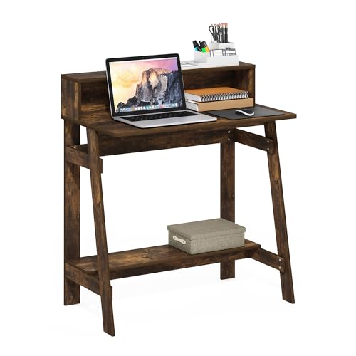 Furinno Simplistic 32" Wide Desk, Gaming Desk with Shelf, Amber Pine | with Monitor Stand, A Frame Computer Desk, Office Desk, for Home Office, Bedroom, Study Room, Dorm - color: Amber Pine, size: 32 inches