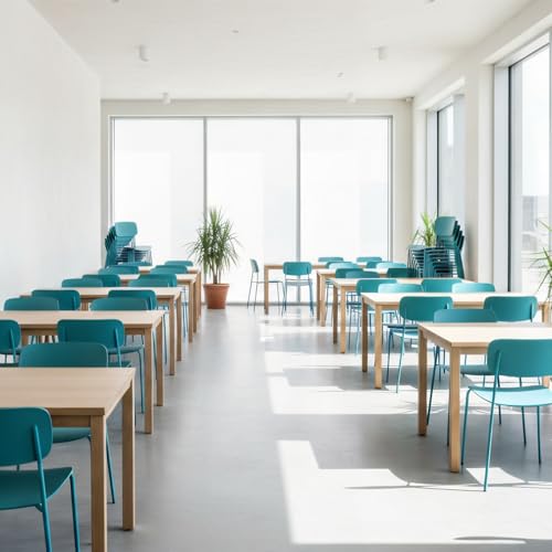 Sidanli Armless Stacking Chairs, Blue, Set of 4 | Ergonomic Plastic Seat, Waterproof, with 2MM Thicken Metal Legs, for Conference Reception Dining Room, Easy to Stack - color: Blue