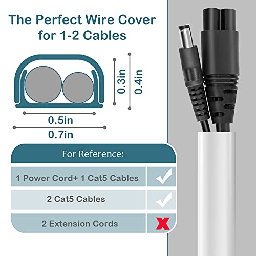 Wire Covers for 2 Cords, 116.5in Cord Hider On Wall Mounted, White Cord Cover Kit, Cable Cover Paintable, Cable Concealer for Extension Cord, Ethernet Cable, Speaker Wire Hider, W0.7in H0.4in - color: White, size: W0.7in X H0.4in X L116.5in