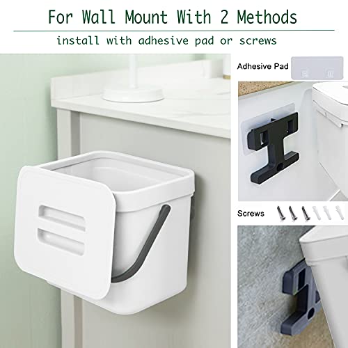 LALASTAR Trash Can with Lid, Wall-Mounted Under Sink Small Garbage Can for Kitchen, Bathroom, Hanging Plastic Trash Can, 1.8 Gallon, White - color: White