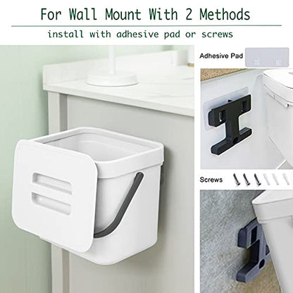 LALASTAR Trash Can with Lid, Wall-Mounted Under Sink Small Garbage Can for Kitchen, Bathroom, Hanging Plastic Trash Can, 1.8 Gallon, White - color: White