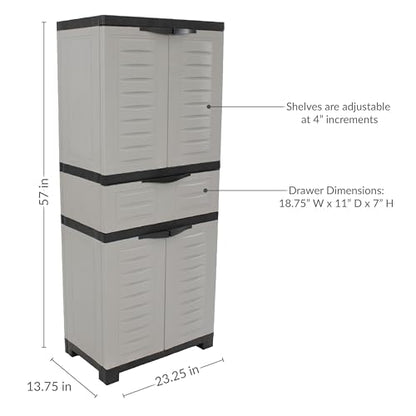 Sunnydaze 57" Garage Storage Cabinet with Doors & Shelves, Gray - color: Grey, style: With Drawer - 57" H