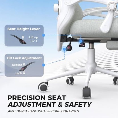 CYKOV Ergonomic Office Chair with Footrest - Adjustable Lumbar Support & Headrest, 90-135° Reclining Mesh Back Computer Chair - Home Office/Gaming, 350lbs Capacity - color: Light Grey