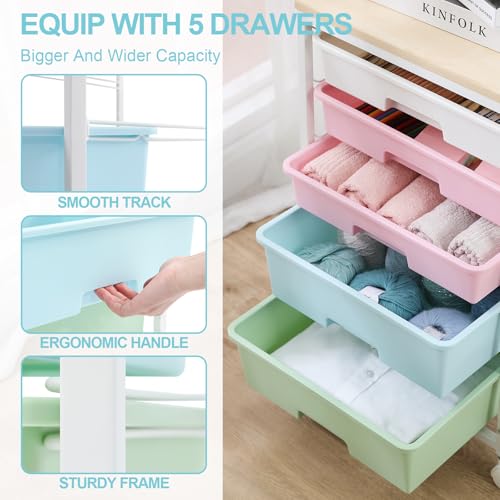 SYKIARIOL Utility Cart with 5 Drawers with Wooden Top, Rainbow - color: Rainbow