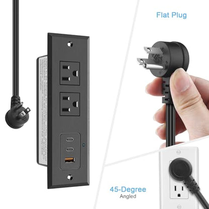 CCCEI Recessed Power Strip with 45W USB-C Ports, Fast Charging USB A Port Desk Outlet, Black Furniture Hidden Charging Station for Side Table, End Table, with 10FT 45 Degree Flat Plug Extension Cord. - size: 10FT, style: 45W USB-C
