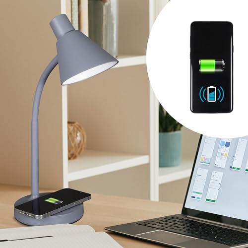 OttLite Twist LED Table Lamp with Wireless Charging, Grey