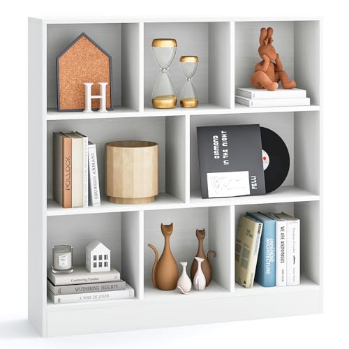 Tangkula 8-Cube Bookshelf, 39.5”L Floor Bookcase with 2 Anti-Tipping Kits, Freestanding Storage Organizer, 4-Tier Display Shelf for Home, Office & Dorms (White, 8-Cube) - color: White, size: 8-Cube