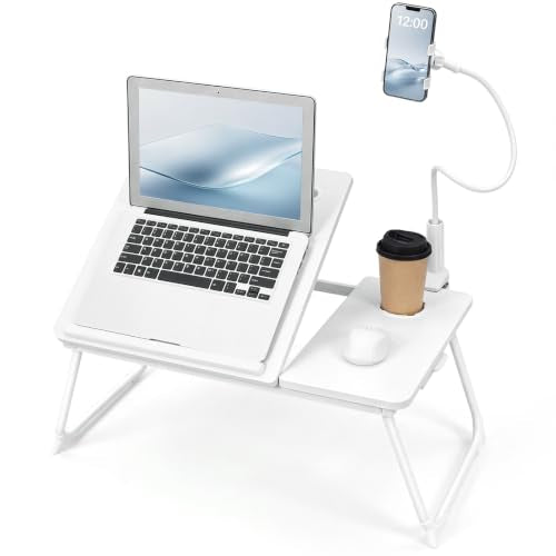 Nuanchu Withe 2 Pcs 23.6 in Laptop Desk for Bed with Adjustable Stand, Lap Desks for Adults, Bed Tray with Drawer & Phone Holder, Dorm Room, College Dorm (7 Gears) - color: Withe, style: 7 Gears