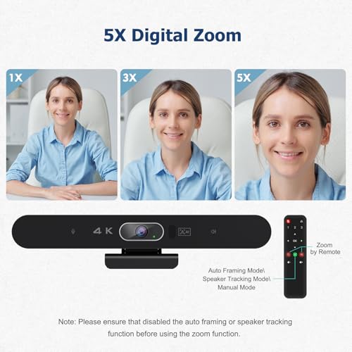 Conference Room Camera, All-in-One 4K Webcam with Microphone and Speaker, AI Tracking and Auto Framing, Wide Angle of View, Plug and Play USB Webcam for PC, Mac, Meetings, Teams, Zoom & Webex - color: Black