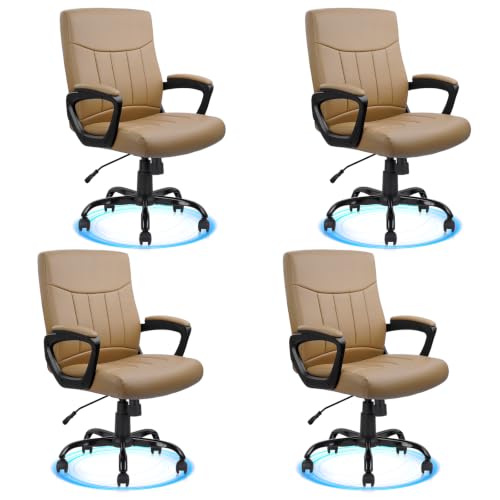 CLATINA Mid Back PU Leather Office Executive Chair with Lumbar Support & Padded Armrests Comfortable Swivel Rolling Adjustable Ergonomic Design for Home Computer Desk Study Work Conference, Brown, 4PK - color: Brown_2, size: 4 Pack