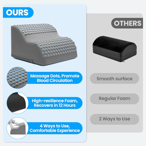 Foot Rest for Under Desk with Massage Dots, 3-Tier Foot Stool, Grey | High-Density Foam Footrest, Washable Cover, Ergonomic Leg Elevation, for Home Office Gaming Chair & Sofa, Supports Posture - color: Dark Grey