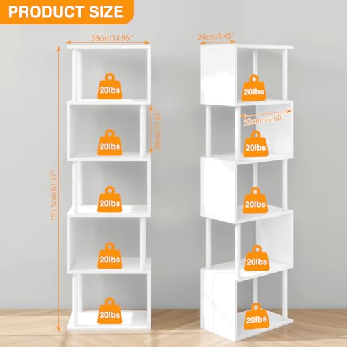 IBUYKE 6-Tier Tall Bookshelf,S-Shaped Geometric Bookcase,White WBC016W - color: White, size: 6 Tier