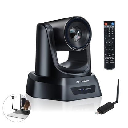 TONGVEO Wireless AI PTZ Camera with Auto-Tracking: Built-in 5.8GHz Receiver for Cable-Free Setup, 1080P 60fps 3X Zoom Conference Camera for Church Services, Online Classes & Hybrid Meetings - color: Coal