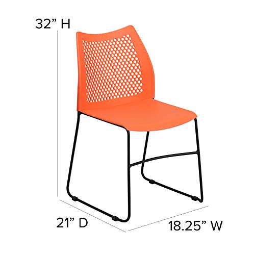 EMMA + OLIVER Home and Office Orange Sled Base Stack Chair with Air - color: Orange