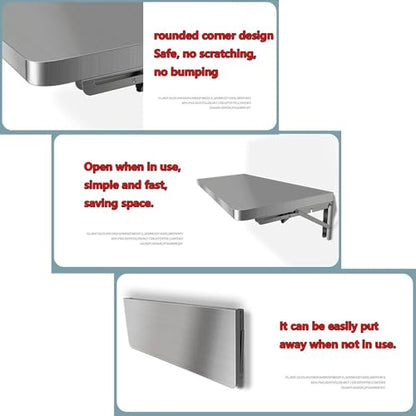 Folding Concession Shelf, Stainless Steel Wall Mounted Folding Table, Drop Down Foldable Serving Food Shelf Stand, Floating Laundry Table(80x20cm/32x8in) - size: 80x20cm/32x8in
