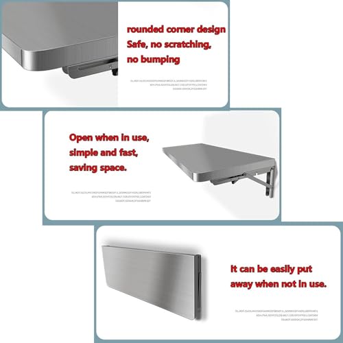 Folding Concession Shelf, Stainless Steel Wall Mounted Folding Table, Drop Down Foldable Serving Food Shelf Stand, Floating Laundry Table(60x20cm/24x8in) - size: 60x20cm/24x8in