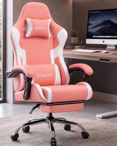 Dowinx Ergonomic Pink Gaming Chair with Footrest & Massage Lumbar, 2D-Linkage Armrests for Cute Aesthetic Esports Chair for Girls, Office, Home and Long Gaming Sessions, Pink - color: Pink