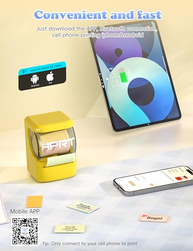 HPRT NEW1 Label Maker - Bluetooth Label Make Machine with 1 Roll Tape Portable Thermal Printer for iPhone&Andriod, Yellow - style: Yellow