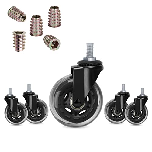 Hirate 3 inch Office Chair Casters Wheel with 3/8"-16UNC Threaded Stem - size: 3 inch