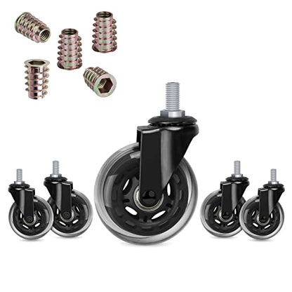 Hirate 3 inch Office Chair Casters Wheel with 3/8"-16UNC Threaded Stem - size: 3 inch