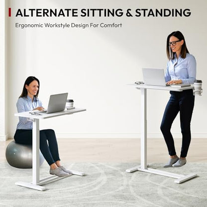 SANODESK 28''Mobile Standing Desk with Hidden Wheels,Pneumatic Laptop Desk | Sofa Computer Cart Movable Height Adjustable Table Small Sit Stand Desk for Home Office Hospital Use,27.6" W x 15.7" D,White - color: White, size: 28x16
