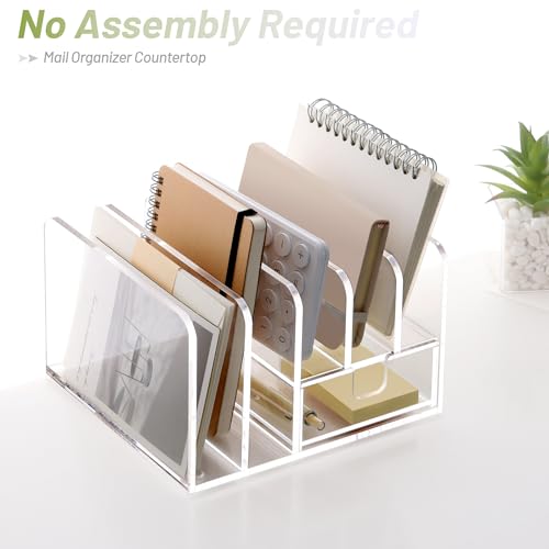 SANRUI Clear Acrylic Mail Organizer with 5 Compartments and 1 Drawer - size: 5 Slots with Drawer