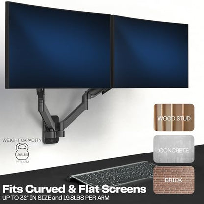 VIVO Height Adjustable Mechanical Extended Arm Dual Monitor Wall Mount Full Motion Articulating, Fits 2 Screens 17 to 32 inches, Black, MOUNT-V002G - size: Up to 32", style: Dual Mount
