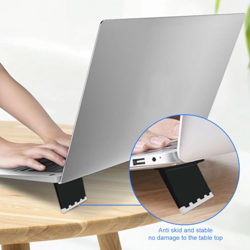 KALLORY 2pcs Portable Laptop Stand Cooling Riser for Notebooks, Foldable Adjustable Black Laptop Rack with Ventilated Support Feet for Desk and Travel Use