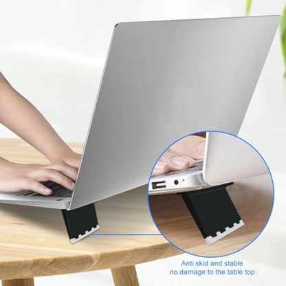 KALLORY 2pcs Portable Laptop Stand Cooling Riser for Notebooks, Foldable Adjustable Black Laptop Rack with Ventilated Support Feet for Desk and Travel Use