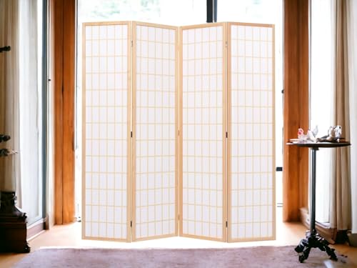 4 Panels Room Divider Privacy Screen Shoji Divider 6ft High Japanese Style Privacy Room Divider (Natural, 4 Panels) - color: Natural, size: 4 panels