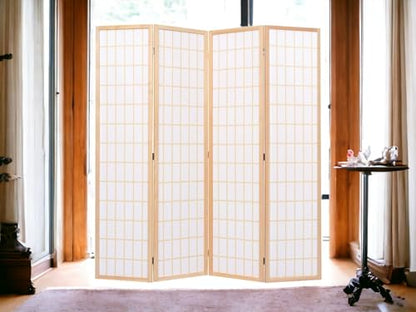4 Panels Room Divider Privacy Screen Shoji Divider 6ft High Japanese Style Privacy Room Divider (Natural, 4 Panels) - color: Natural, size: 4 panels