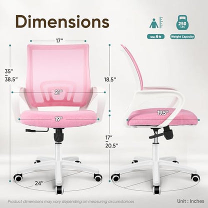 ETONEX Office Chair with Ergonomic Mid Back Cushion Lumbar Support Adjustable Swivel Rolling Computer Gaming Desk Chair Comfy Mesh Seat Wheels Home Executive Use (Pink) - color: Pink