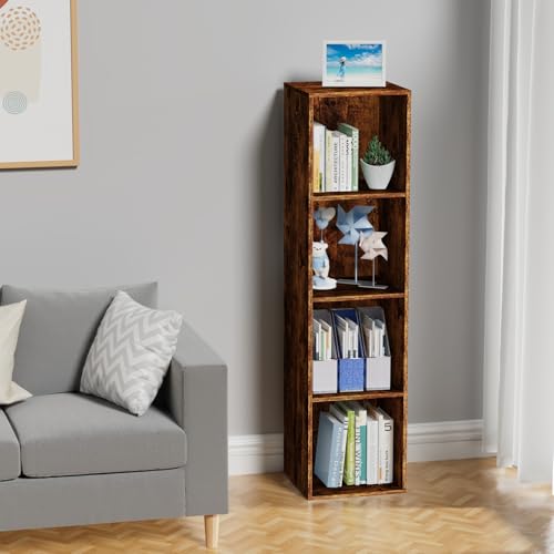 4 Tier Bookshelf, Freestanding Corner Storage Shelve Book Case for Narrow Space, 4 Cube Storage Organizer Small Bookcase for Home Office Living Room (Retro Brown, 4 Cube) - color: Retro Brown, size: 4-Cube