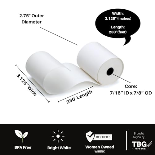 3 1/8” x 230' Thermal Paper Rolls - BPA FREE – MADE IN USA - Receipt paper rolls – Point of Sale Cash Register - Thermal printer paper - Credit Card Paper - for POS systems (1 Case - 30 Rolls)