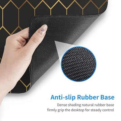 Large Gaming Mouse Pad for Desk, Black Gold HoneycombTechnology Desk Mat, Extended Computer Keyboard Mouse Pad with Non-Slip Base and Stitched Edge,31.5"x11.8" - color: Black Gold Honeycomb