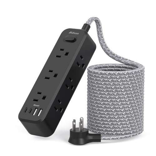 Mifaso Extension Cord with Multiple Outlets 15FT, 13-in-1 Long Power Strip | 9 AC & 4 USB Ports (2 USB C), Surge Protector with 900J, 3-Sided Desktop Charging Station for Home Office College Dorm, Black - color: Black, size: 15FT