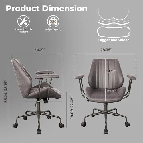 ovios Ergonomic Office Chair, Mid-Back Faux Suede Fabric Executive Chair with Padded Armrest, Mid-Century Modern Comfy Swivel Rolling Computer Desk Chairs, Gray - color: Grey, size: Mid Back, Regular Cushion