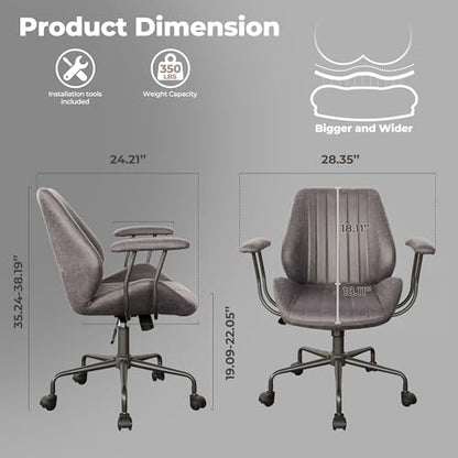 ovios Ergonomic Office Chair, Mid-Back Faux Suede Fabric Executive Chair with Padded Armrest, Mid-Century Modern Comfy Swivel Rolling Computer Desk Chairs, Gray - color: Grey, size: Mid Back, Regular Cushion